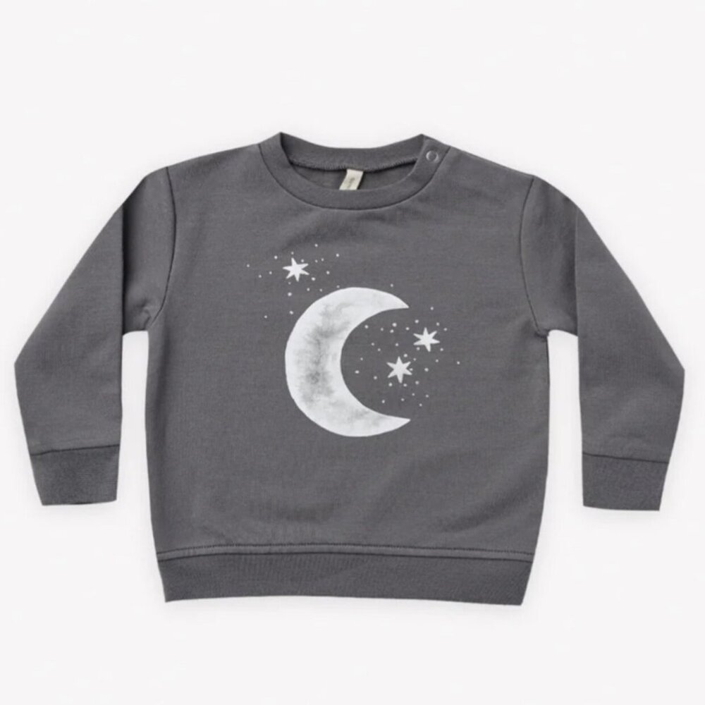 Quincy Mae Moon + Stars Fleece Sweatshirt Gray 0-3 Mons